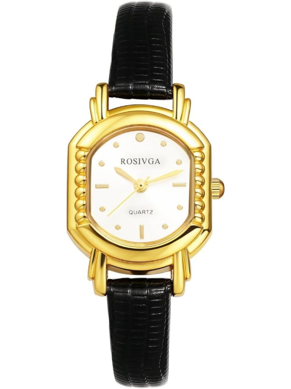 Women's Black White Ultra-Thin Square Dial Adjustable Leather Strap Wrist Watch